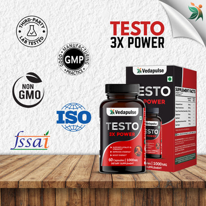 Testo 3X Power Capsules – Vitality, Strength & Stamina Support by Vedapulse