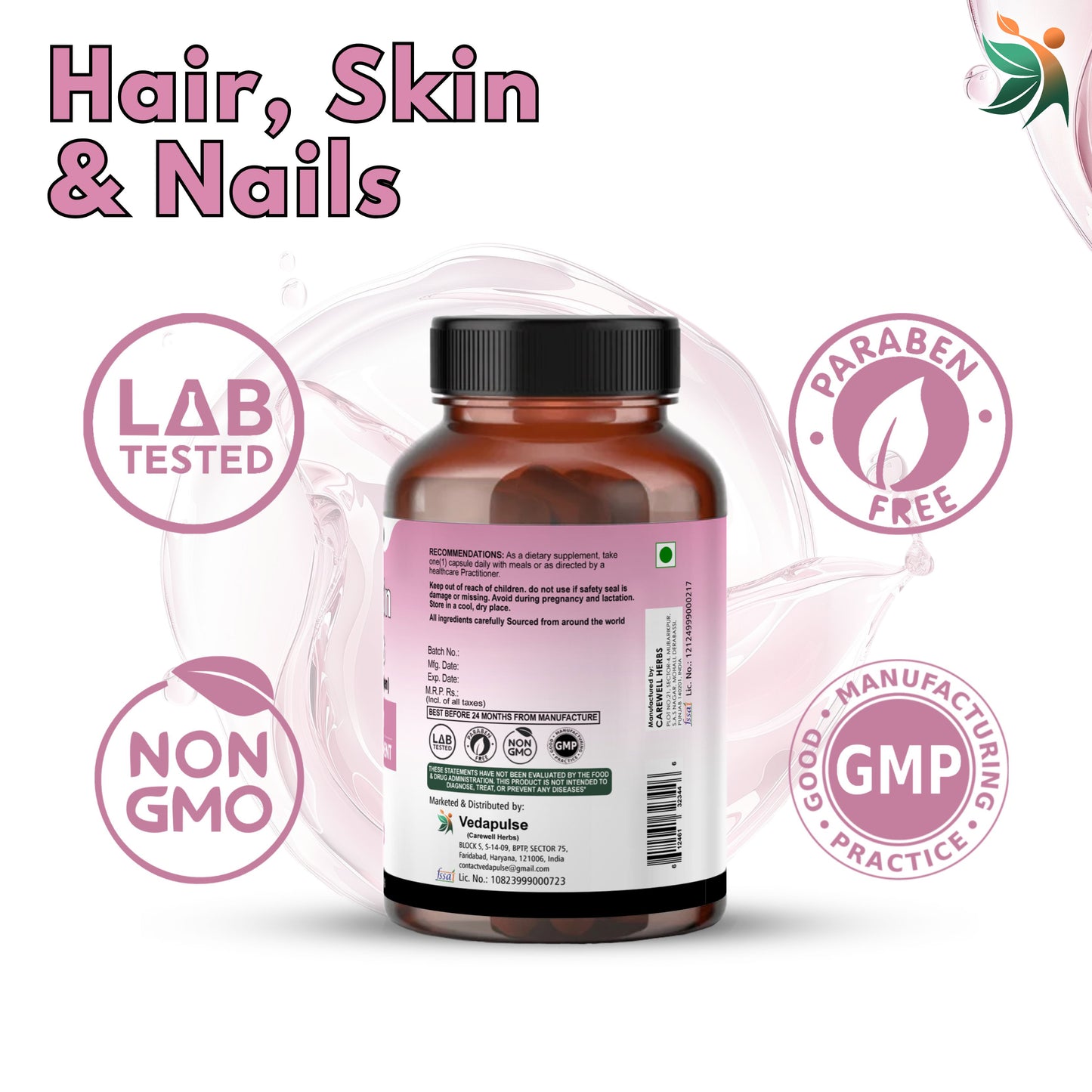 Hair, Skin & Nails with Biotin – Capsules | Vedapulse
