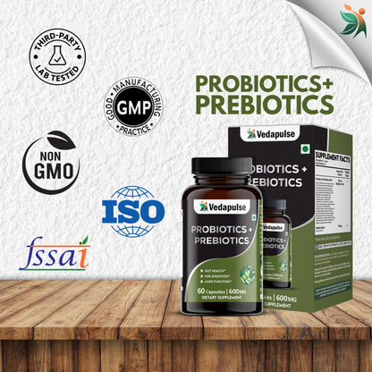 Probiotics + Prebiotics Capsules – Gut, Digestion & Liver Support | Vedapulse