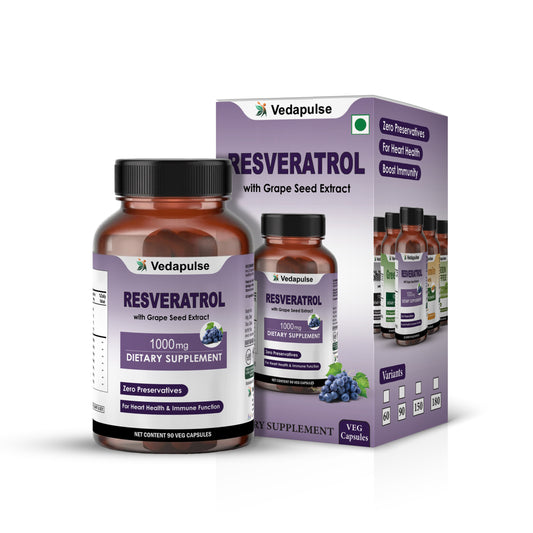 Resveratrol with Grape Seed Extract Capsules | 1000mg | Vedapulse