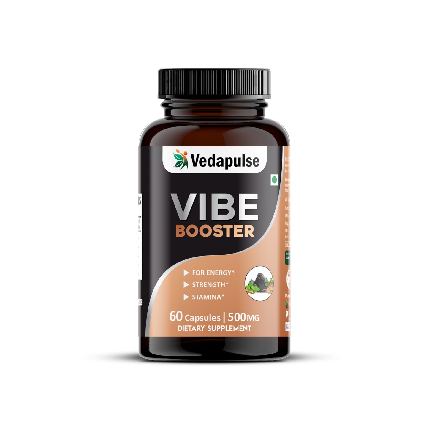Vibe Booster 60 Capsules | Herbal Energy, Strength & Stamina Support | Shilajit , Tongkat Ali, Ashwagandha| Vedapulse